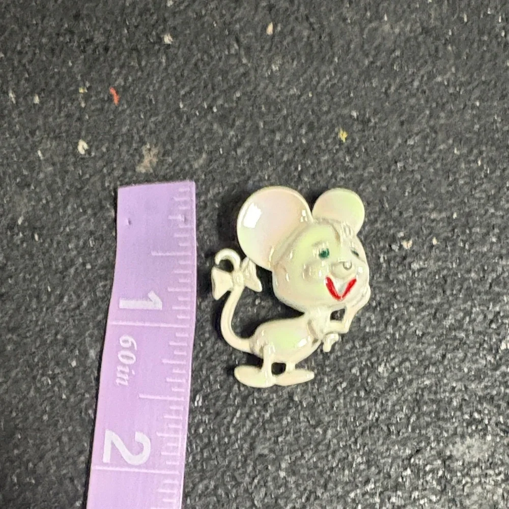 Vintage Cute Mouse Brooch with Red and Cream Accents